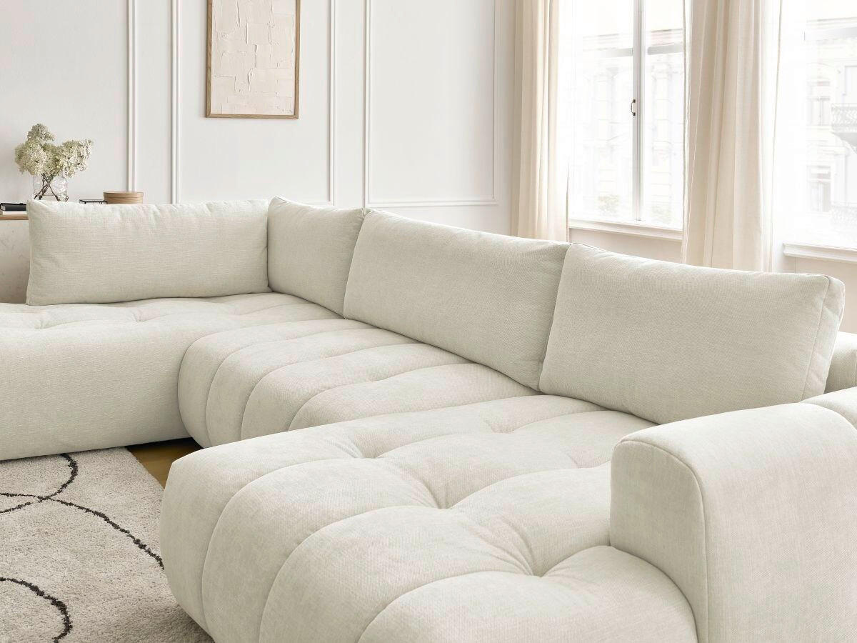 WOHNLANDSCHAFT  FUJI  Beige Leinenoptik  - Beige/Schwarz, MODERN, Kunststoff/Textil (204/377/160cm)