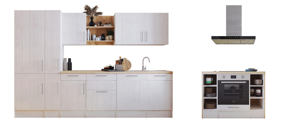 MODULKÖK 310-124 cm   i vit, lärkfärgad  - stålfärgad/vit, Lifestyle, metall/trämaterial (310-124cm) - Respekta