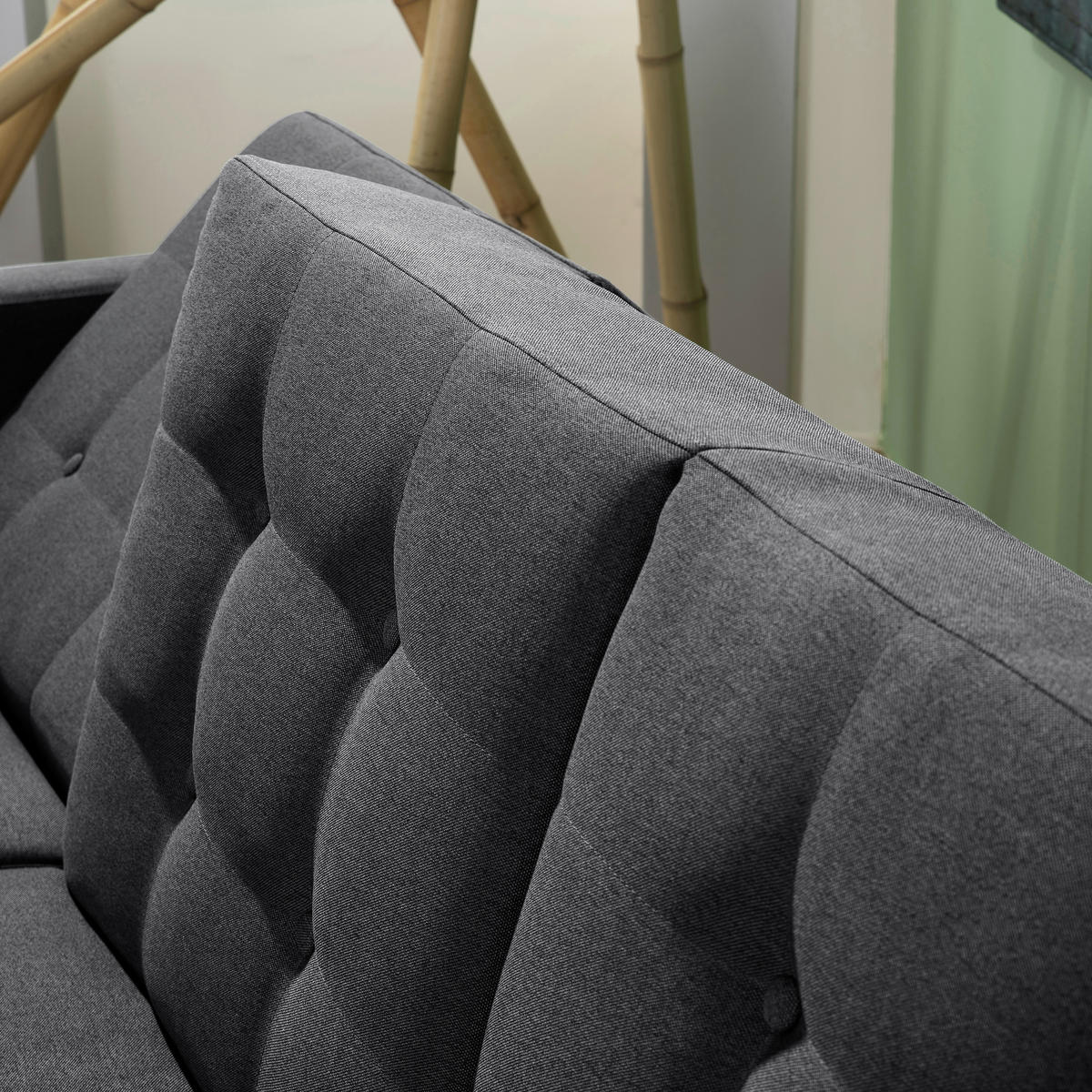 ECKSCHLAFSOFA inkl. Hocker  mit Schlafen auf Sitzhöhe Flachgewebe Graphitfarben  - Eschefarben/Graphitfarben, MODERN, Holz/Textil (223/152cm) - Max Winzer