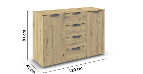 KOMMODE  in 120/81/42 cm  - Dunkelgrau/Eiche Artisan, Design, Holzwerkstoff/Metall (120/81/42cm) - Carryhome