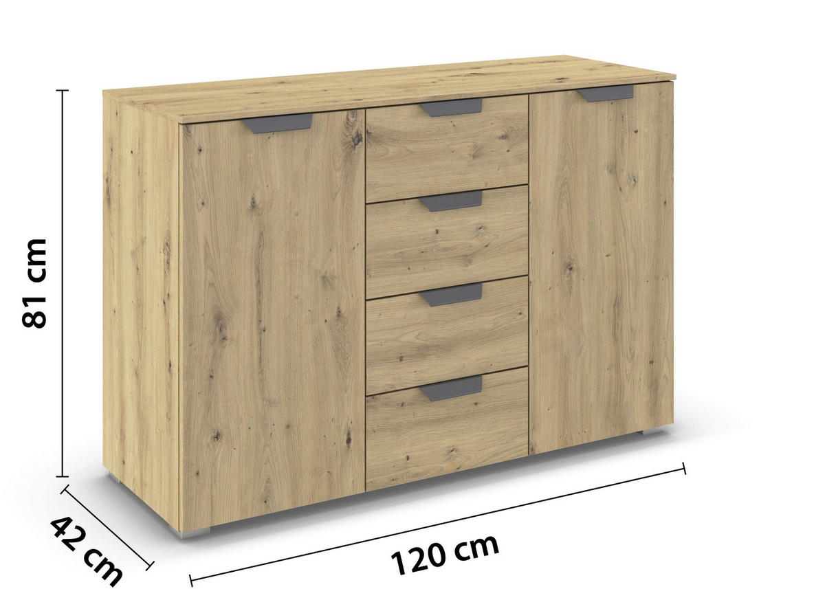 KOMMODE  in 120/81/42 cm  - Dunkelgrau/Eiche Artisan, Design, Holzwerkstoff/Metall (120/81/42cm) - Carryhome