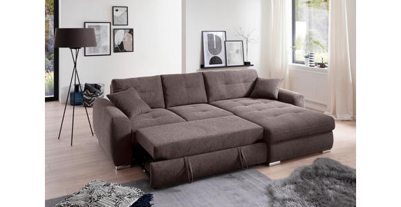 ECKSOFA in Mikrofaser Braun 276/193 cm - Chromfarben/Braun, MODERN, Kunststoff/Textil (276/193cm) - Hom`in