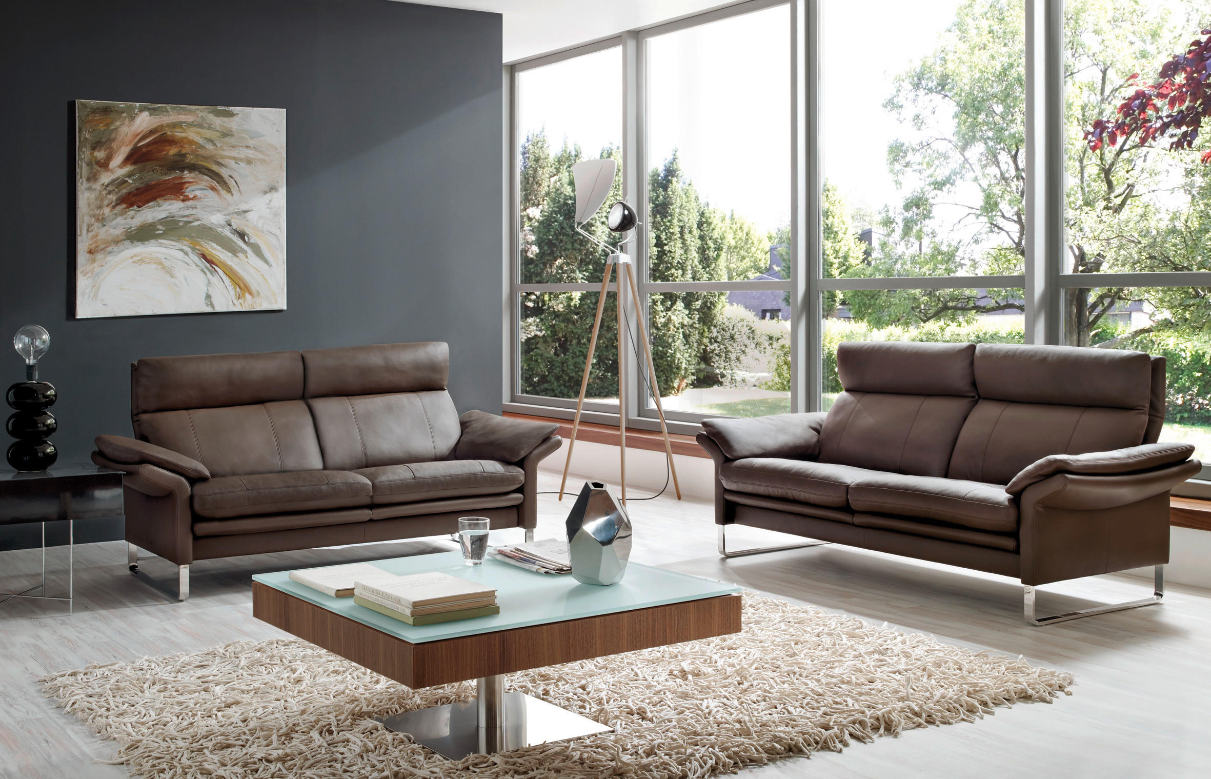 2,5-SITZER Echtleder Braun - Chromfarben/Braun, KONVENTIONELL, Leder (197/93/84cm) - Erpo