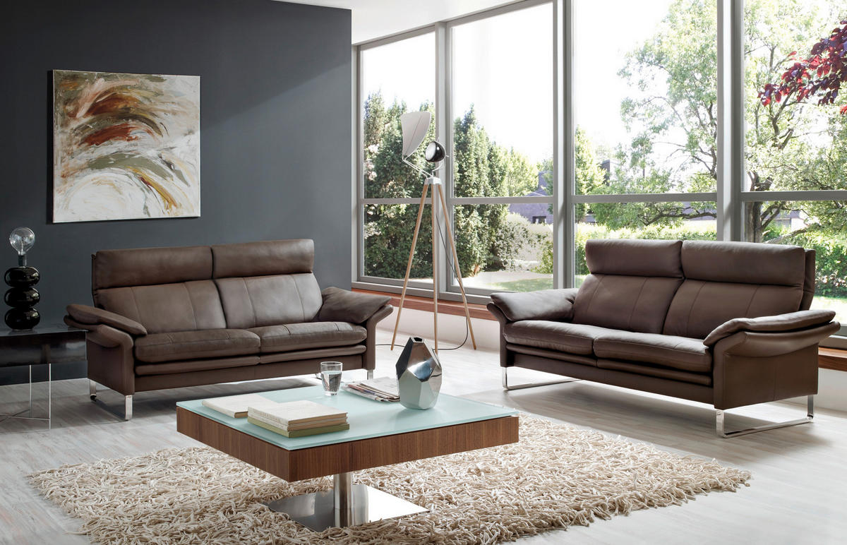2,5-SITZER Echtleder Braun  - Chromfarben/Braun, KONVENTIONELL, Leder (197/93/84cm) - Erpo