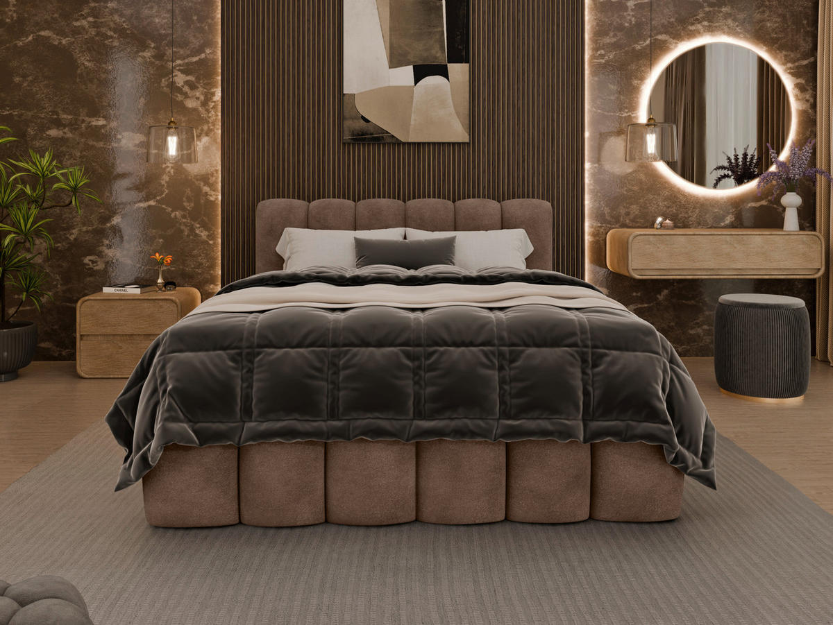 POLSTERBETT 140/200 cm,  in Braun, Lattenrost, Bettkasten,  - Birkefarben/Schwarz, Trend, Holz/Kunststoff (140/200cm) - Esposa