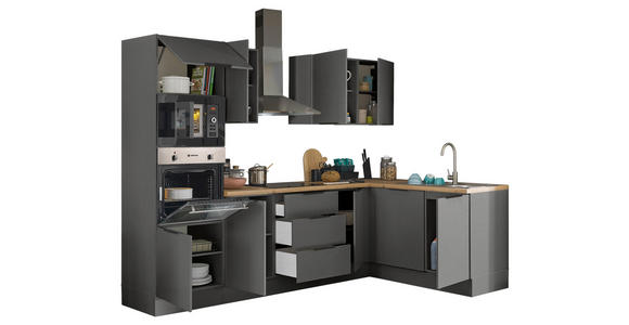 ECKKÜCHE 280/175 cm  in Graphitfarben  - Schwarz/Graphitfarben, Basics, Holzwerkstoff/Metall (280/175cm) - Xora