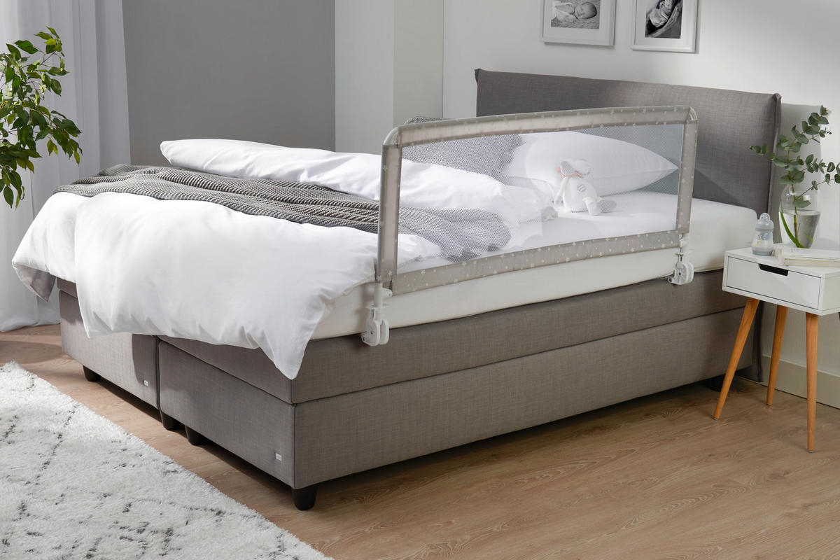 ZAŠTITNA OGRADICA ZA KREVET - siva/bela, Osnovno, tekstil/metal (135/60cm) - My Baby Lou