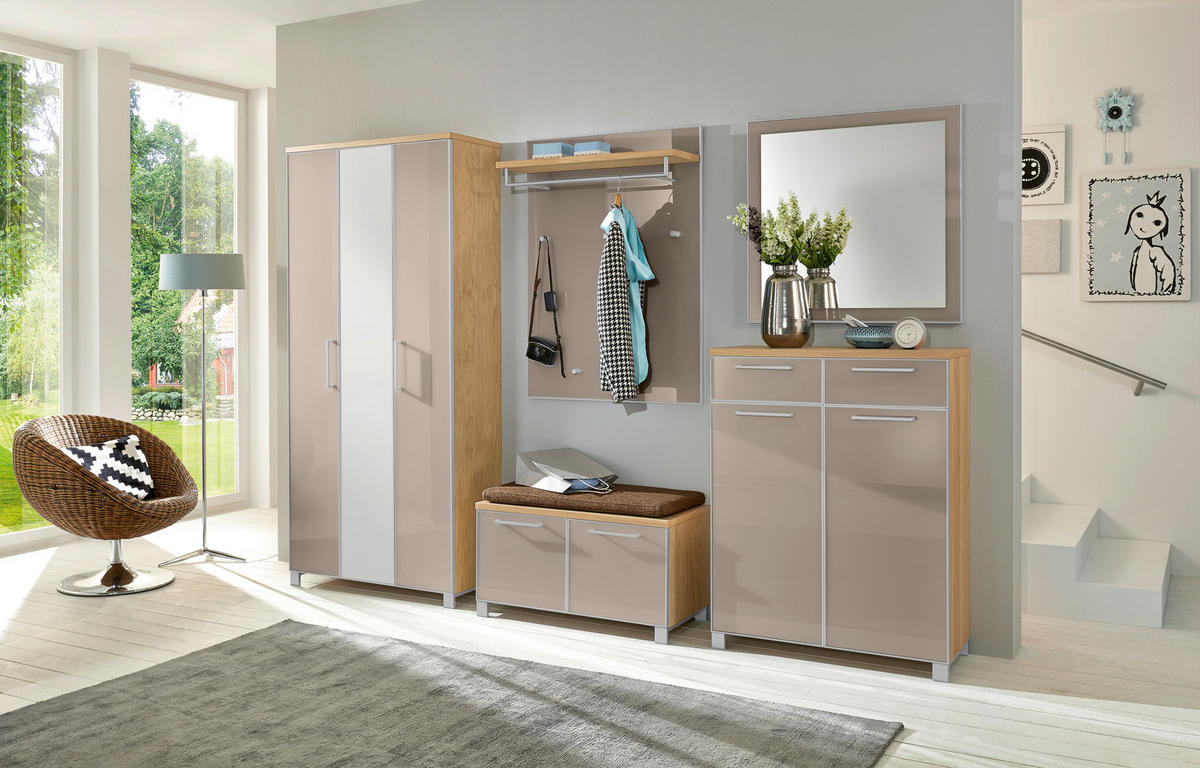 GARDEROBE 6-teilig  in 265/195/40 cm  - Taupe/Hellbraun, Design, Glas/Holz (265/195/40cm)