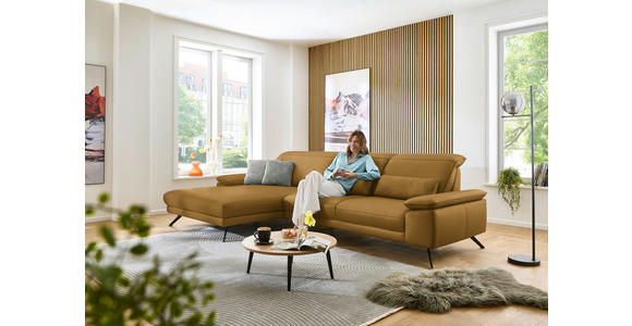 ECKSOFA in Echtleder Currygelb  - Currygelb/Schwarz, Design, Leder/Metall (193/332cm) - Dieter Knoll