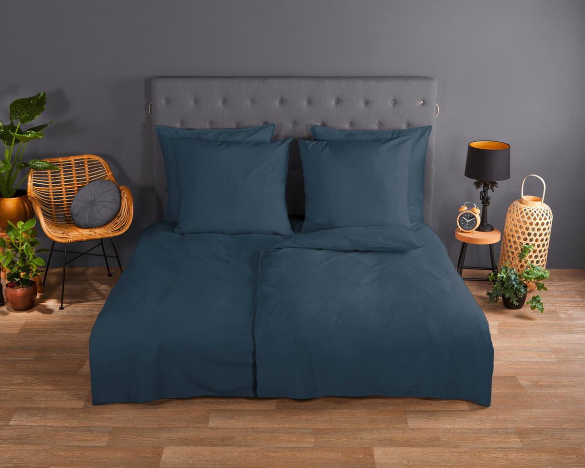 BETTWÄSCHE Uni Denim Renforcé 135/200 cm  - Dunkelblau, Basics, Textil (135/200cm)