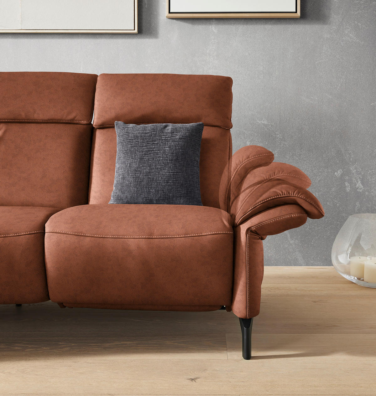 TRAPEZSOFA in Echtleder Cognac  - Cognac/Schwarz, Konventionell, Leder/Metall (221/103/95cm) - Dieter Knoll