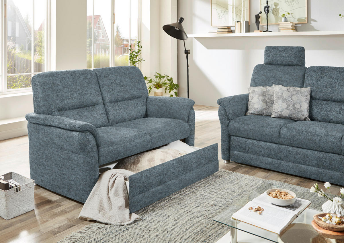 SITZGARNITUR Mikrofaser Graublau  - Graublau/Alufarben, KONVENTIONELL, Textil/Metall (192/96/89cm) - Beldomo Comfort