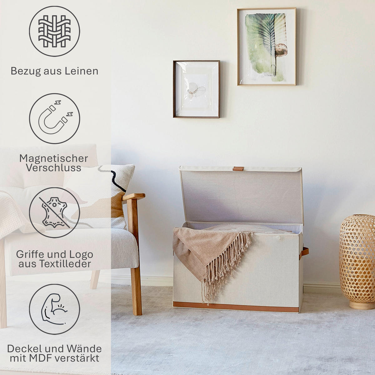 TRUHE - Beige, Basics, Holzwerkstoff/Textil (62/37,5/39cm) - Store It