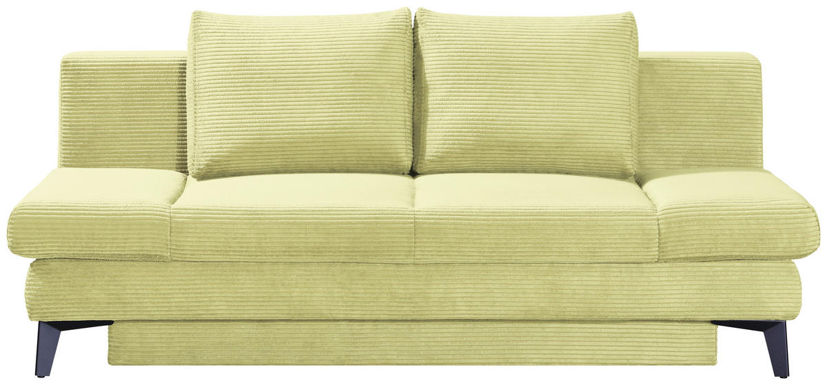 SCHLAFSOFA Cord Hellgrün  inkl. Bettkasten, Schlaffunktion, Armteilverstellung  - Schwarz/Hellgrün, Design, Textil/Metall (200/85/90cm) - Novel