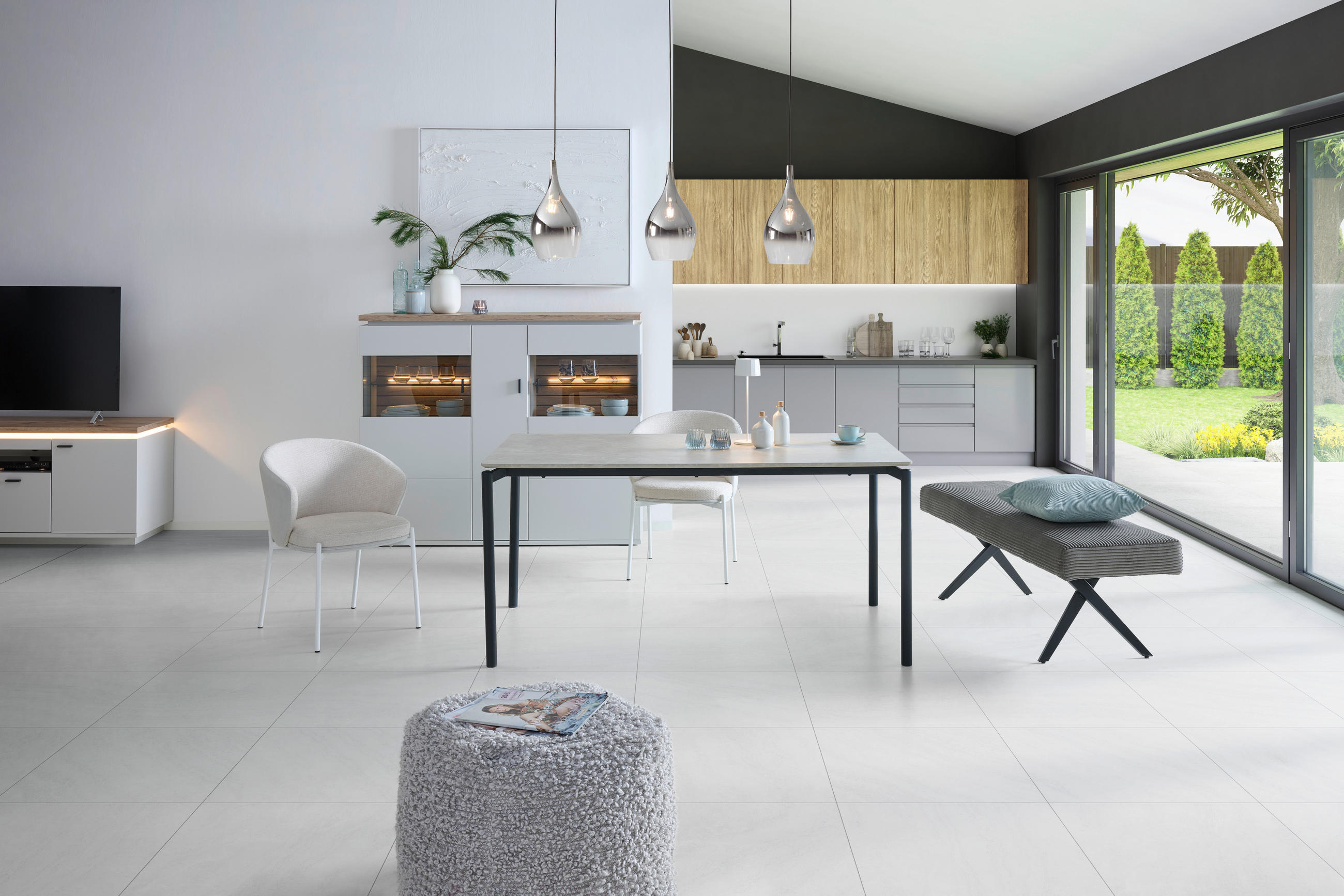 SITZBANK Metall, Textil Dunkelgrau  - Dunkelgrau/Schwarz, Konventionell, Textil/Metall (140/49/47cm) - MID.YOU