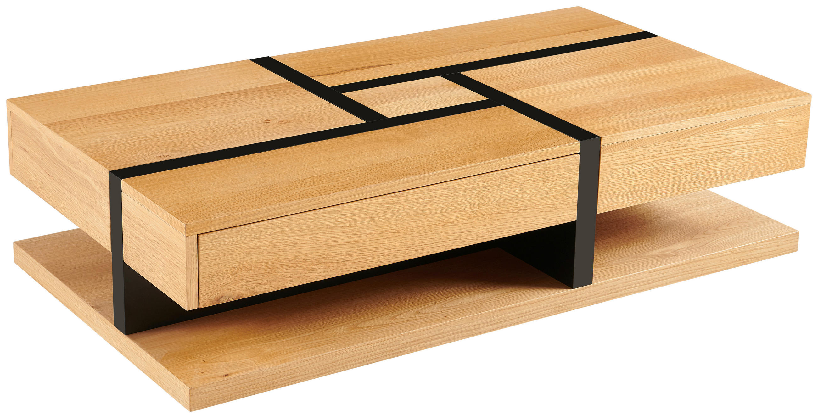 COUCHTISCH Eiche furniert 120/30/65 cm rechteckig Schwarz, Eichefarben  - Eichefarben/Schwarz, Design, Holz/Holzwerkstoff (120/30/65cm) - Livetastic