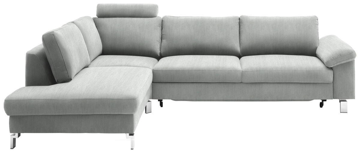 ECKSOFA in Velours Hellgrau  - Chromfarben/Hellgrau, Design, Textil/Metall (200/282cm) - Pure Home Lifestyle