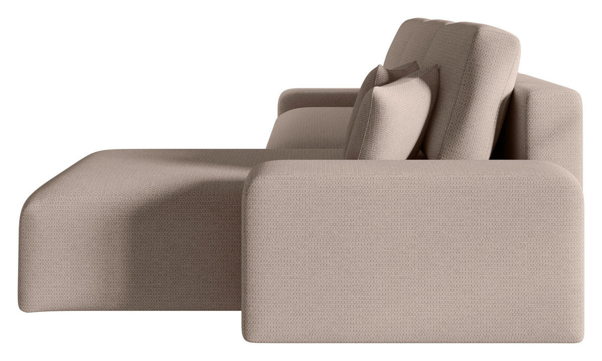 ECKSOFA Beige Bouclé Zierkissen, Rückenkissen, Bettkasten, Schlaffunktion, Rücken echt, Stauraum  - Beige/Schwarz, MODERN, Kunststoff/Textil (248/143cm) - Xora