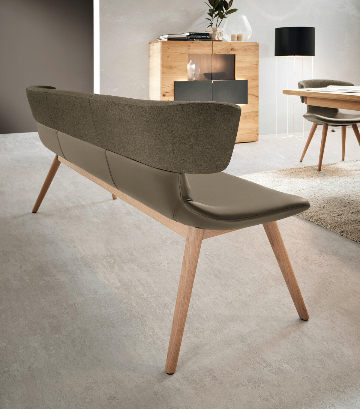 SITZBANK 210/84,5/64,5 cm  in Eichefarben, Graubraun  - Eichefarben/Graubraun, Natur, Leder/Holz (210/84,5/64,5cm) - Voglauer