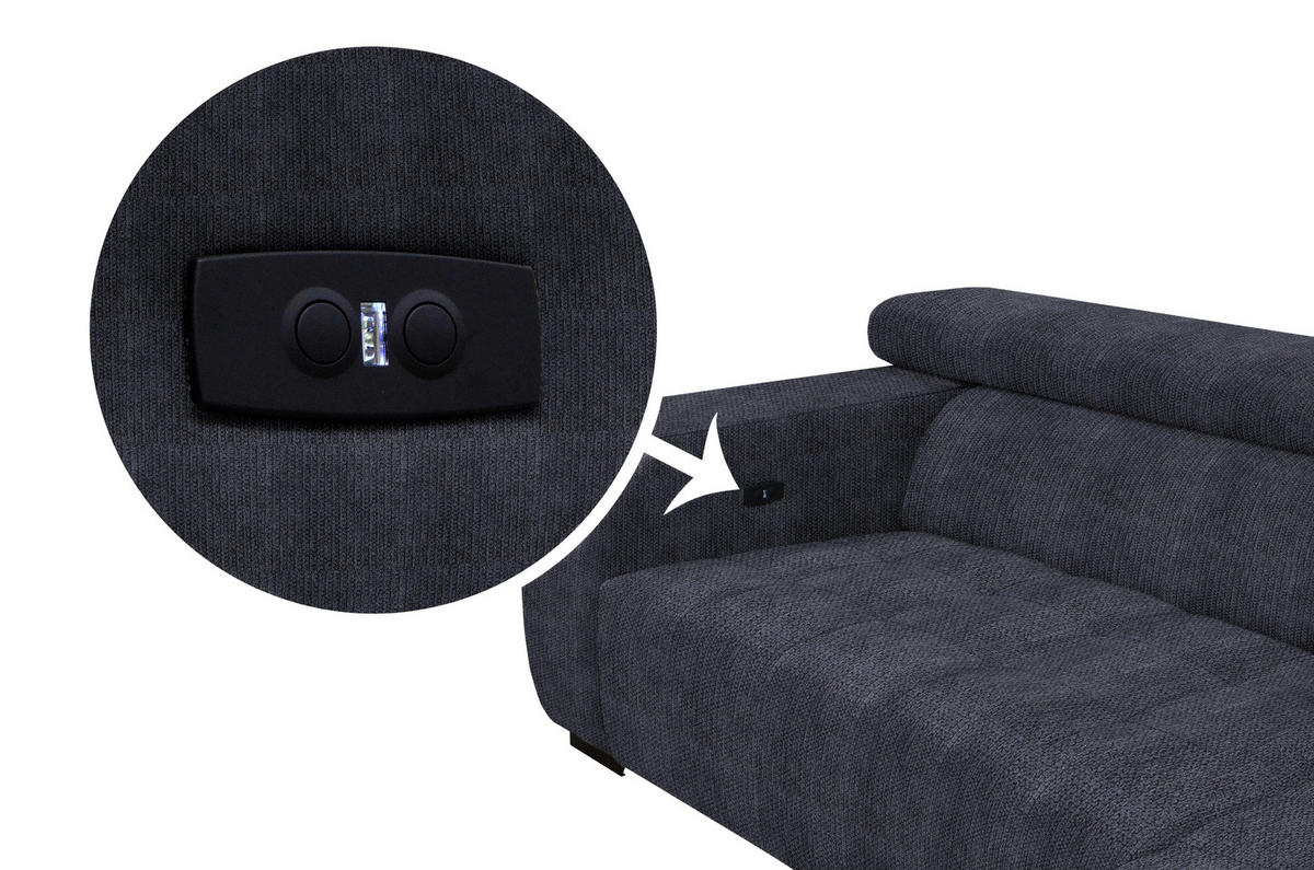 ECKSOFA in Webstoff Dunkelgrau  - Dunkelgrau/Schwarz, Konventionell, Textil/Metall (279/182cm) - Hom`in