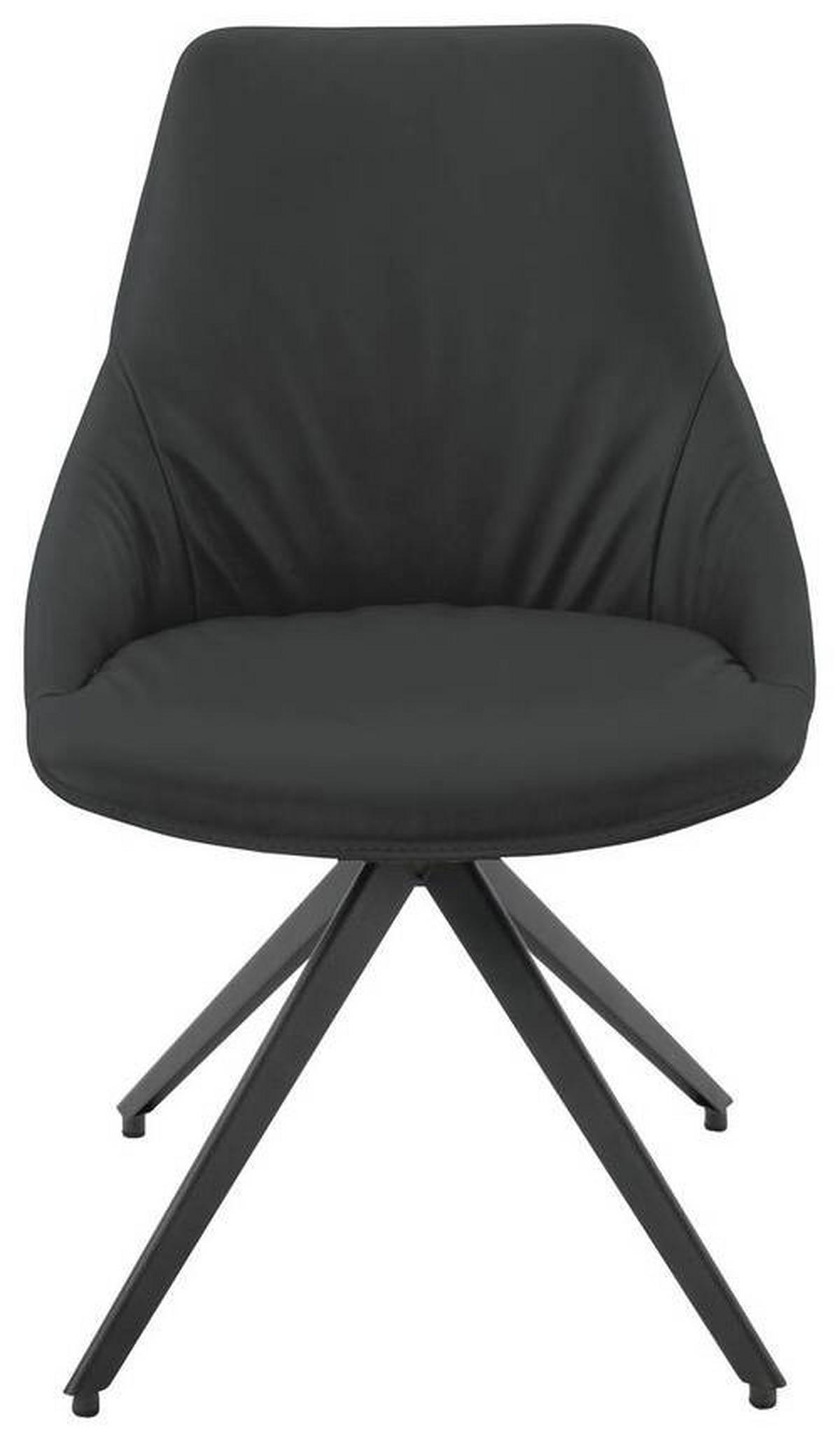 STUHL Echtleder Schwarz, Anthrazit  - Anthrazit/Schwarz, Design, Leder/Metall (55/87/62cm) - Bert Plantagie