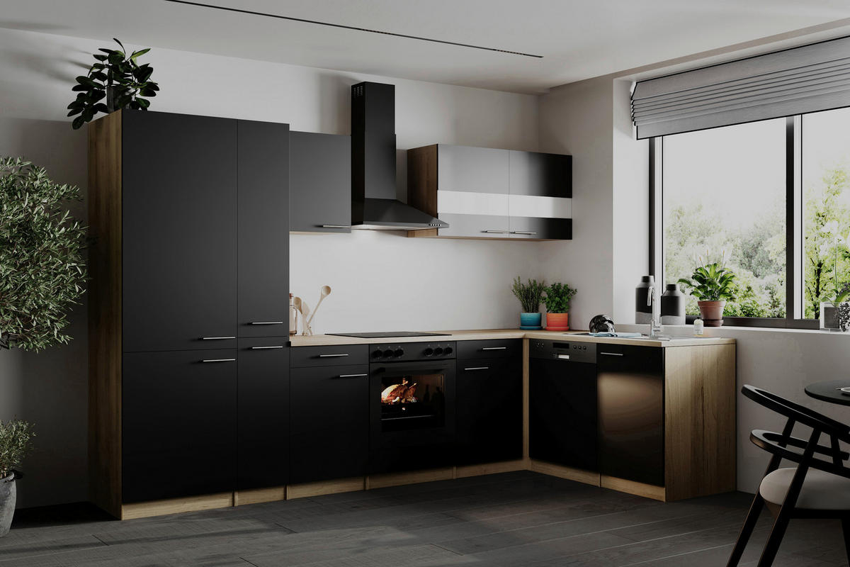 HÖRNKÖK 310/172 cm  i svart  - stålfärgad/svart, Basics, metall/trämaterial (310/172cm) - Respekta