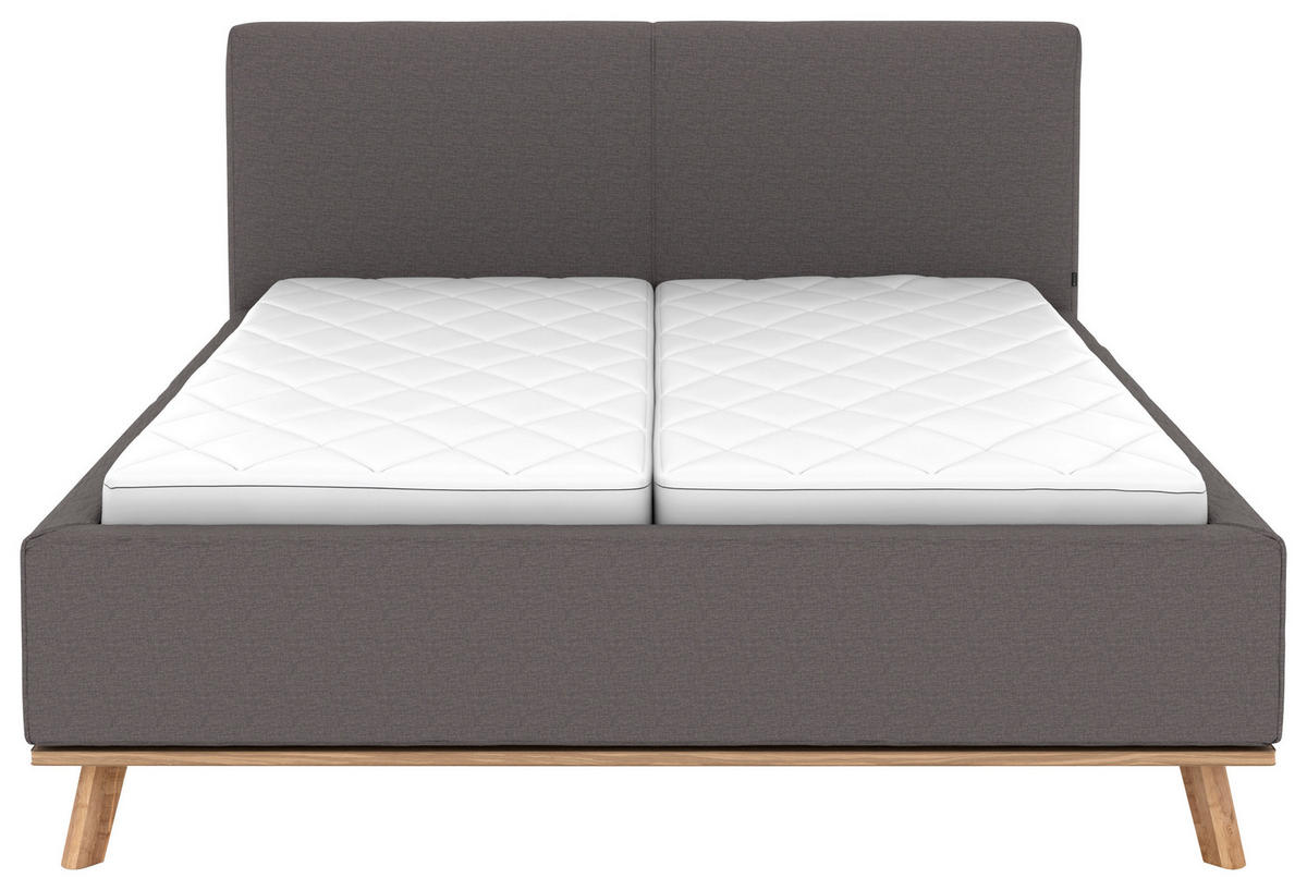 POLSTERBETT Matratze, Lattenrost, Bettkasten 180/200 cm  in Graubraun  - Eichefarben/Graubraun, Design, Holz/Textil (180/200cm) - Musterring
