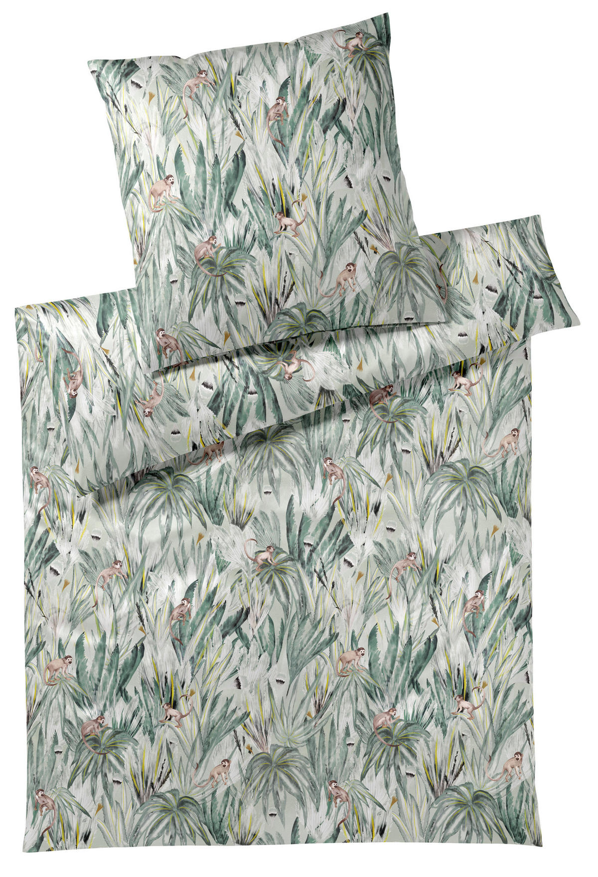 BETTWÄSCHESET Monkeys Satin 160/210 cm  65 cm/100 cm  - Grün, Basics, Textil (160/210cm) - Elegante