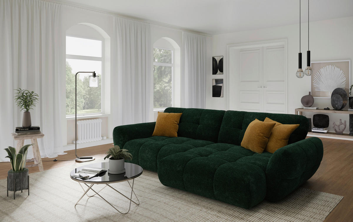 ECKSOFA NIVO Dunkelgrün Chenille Rücken echt  - Dunkelgrün/Schwarz, MODERN, Kunststoff/Textil (312/175cm) - Livetastic