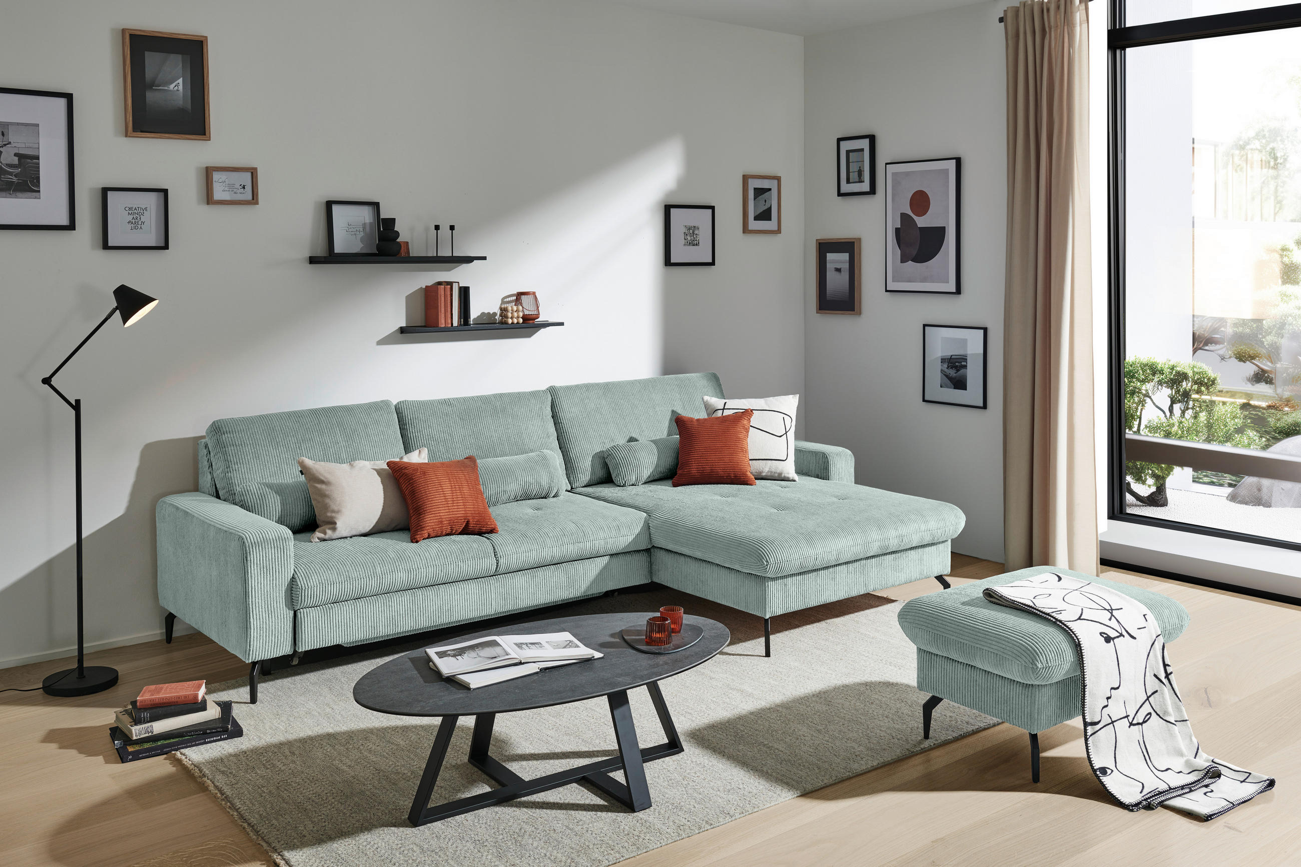 ECKSOFA Grau Cord  - Schwarz/Grau, Design, Textil/Metall (302/180cm) - Venda
