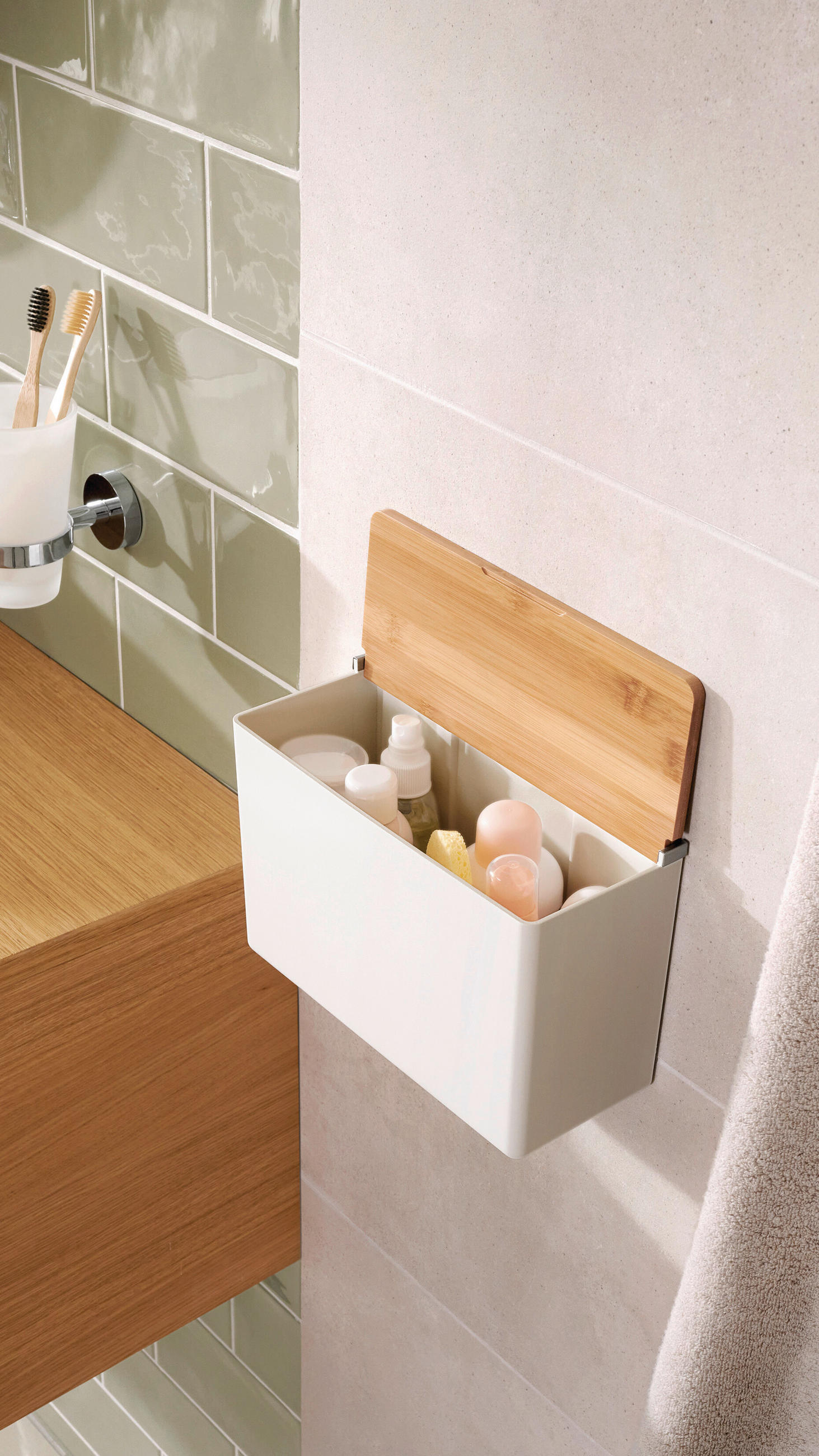 AUFBEWAHRUNGSBOX - Weiß/Naturfarben, Basics, Holz/Kunststoff (24,2/16/10,2cm) - Tesa