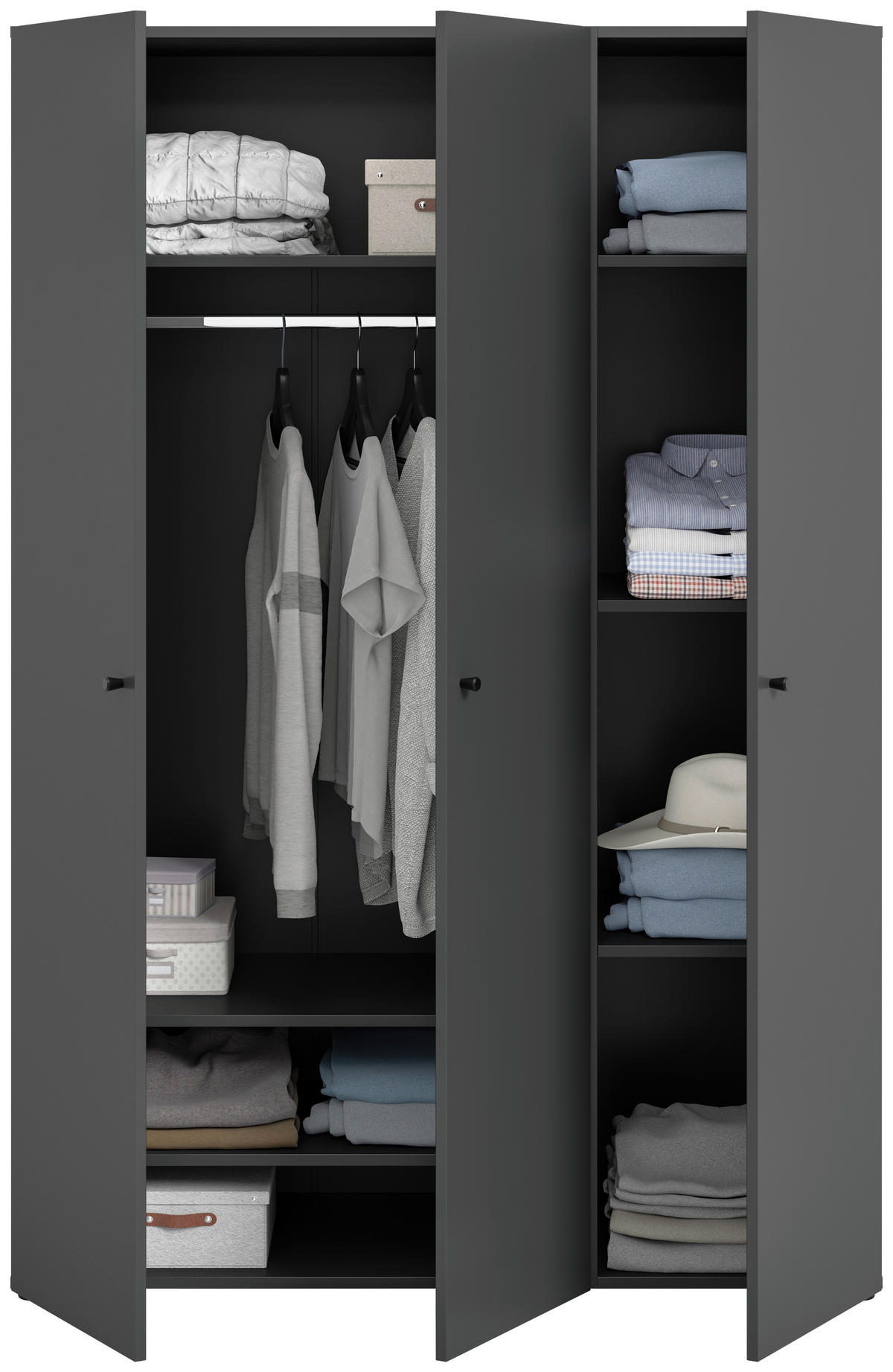 DREHTÜRENSCHRANK 120/176/51 cm,  in Anthrazit, 3-türig  - Anthrazit/Schwarz, MODERN, Holzwerkstoff/Kunststoff (120/176/51cm) - MID.YOU