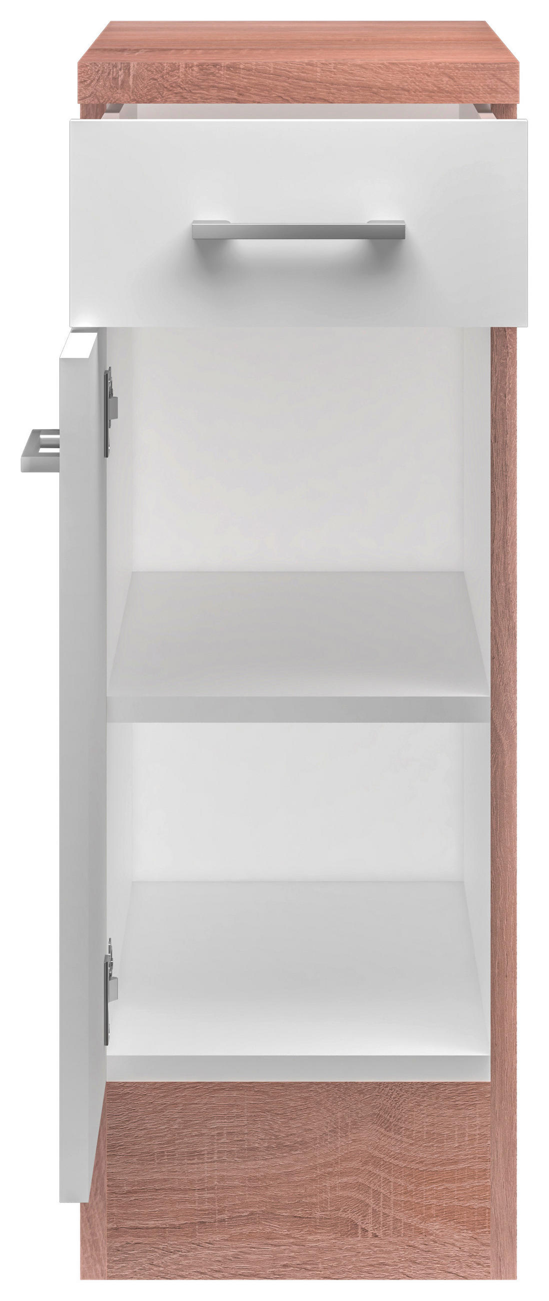KÜCHENUNTERSCHRANK 30/85/57 cm in Weiß, Sonoma Eiche - Alufarben/Weiß, KONVENTIONELL, Holzwerkstoff/Kunststoff (30/85/57cm) - FlexWell
