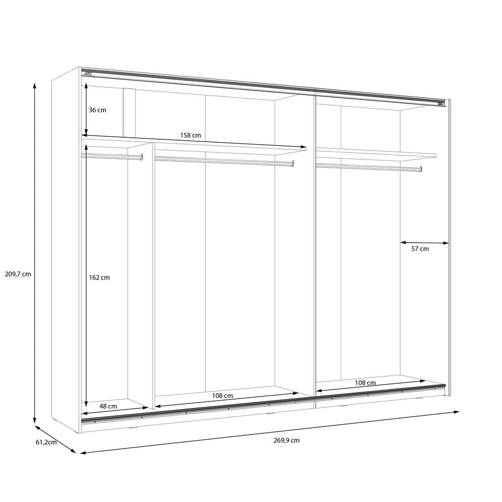 Thumbnail - home24 Schwebetürenschrank, Weiß, Weiß Hochglanz, Holzwerkstoff, 3 Fächer, 269.9x209.7x61.2 cm, umfangreiches Zubehör er...