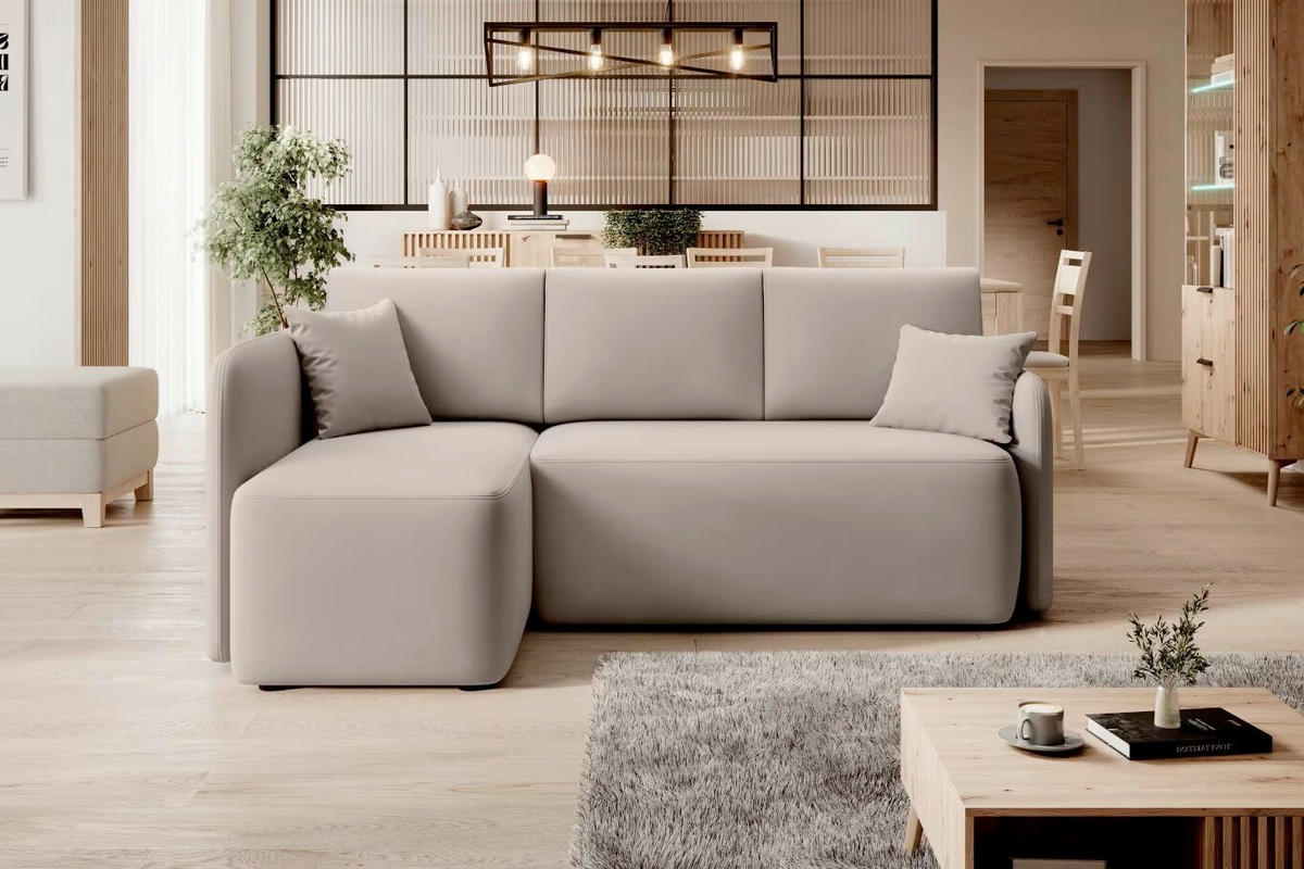 ECKSOFA  Beige Plüsch  - Beige/Schwarz, Design, Kunststoff/Textil (150/206cm) - MID.YOU