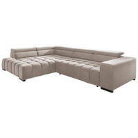 ECKSCHLAFSOFA in Velours Beige  - Beige/Schwarz, Design, Holz/Textil (201/307cm) - Livetastic