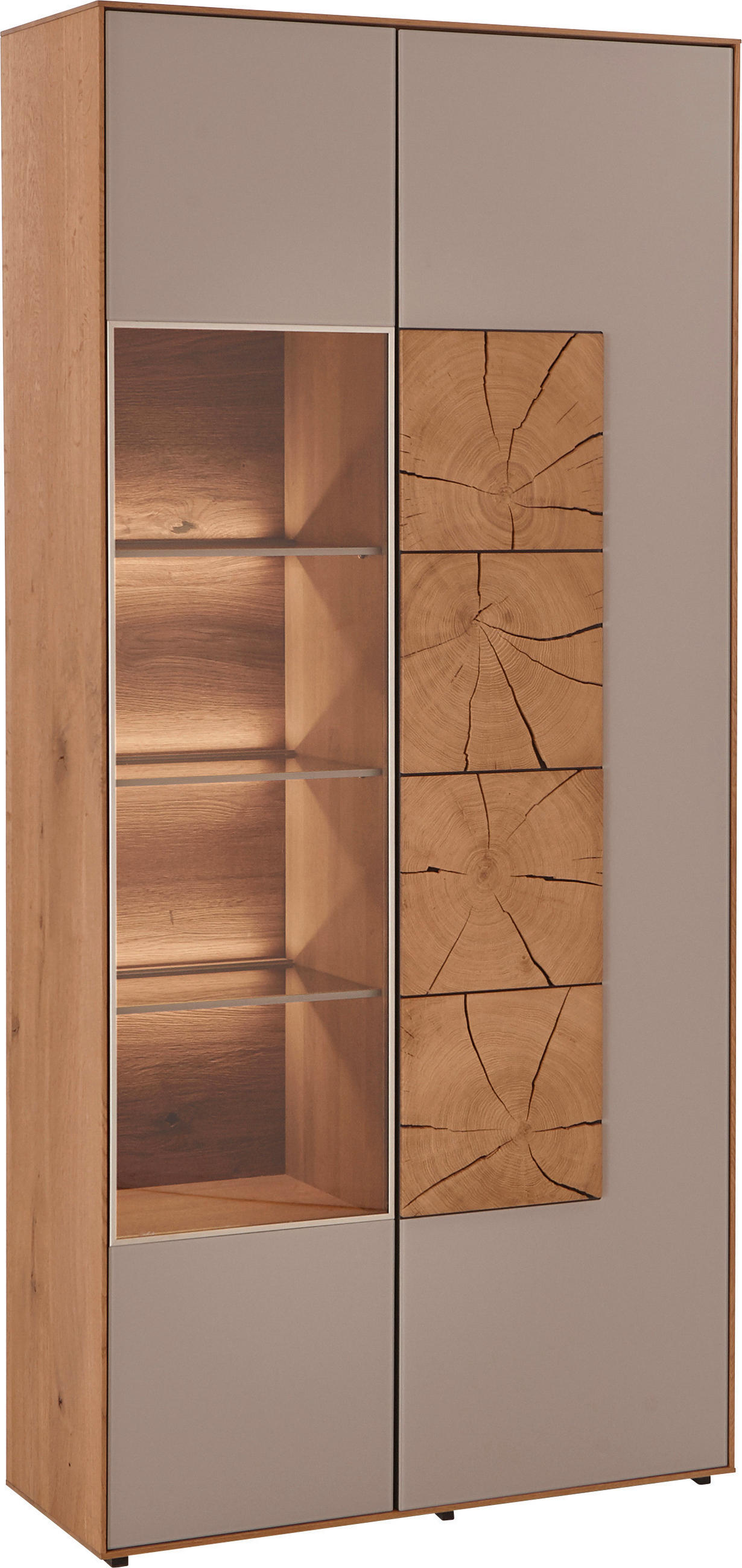 Vitrine in massiv Kerneiche Eichefarben, Fango