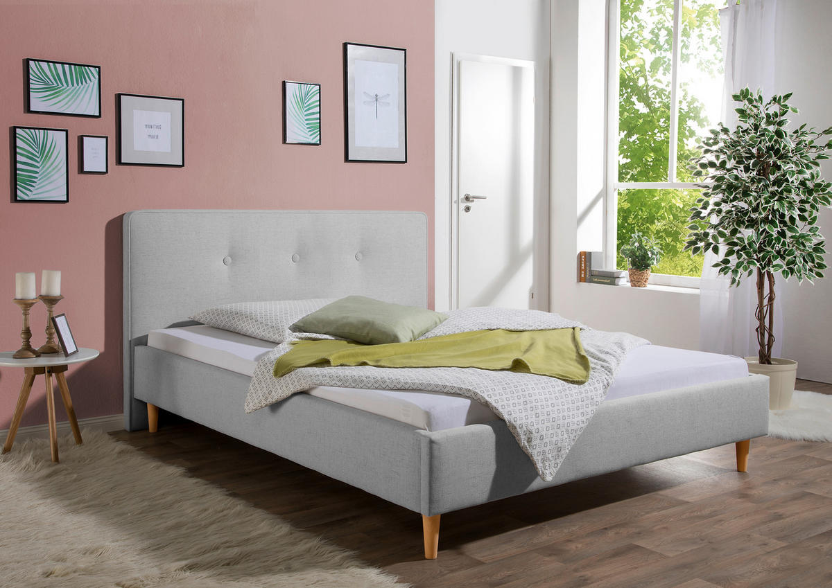 POLSTERBETT 100/200 cm,  in Hellgrau,  - Hellgrau/Naturfarben, MODERN, Holz/Textil (100/200cm) - Livetastic