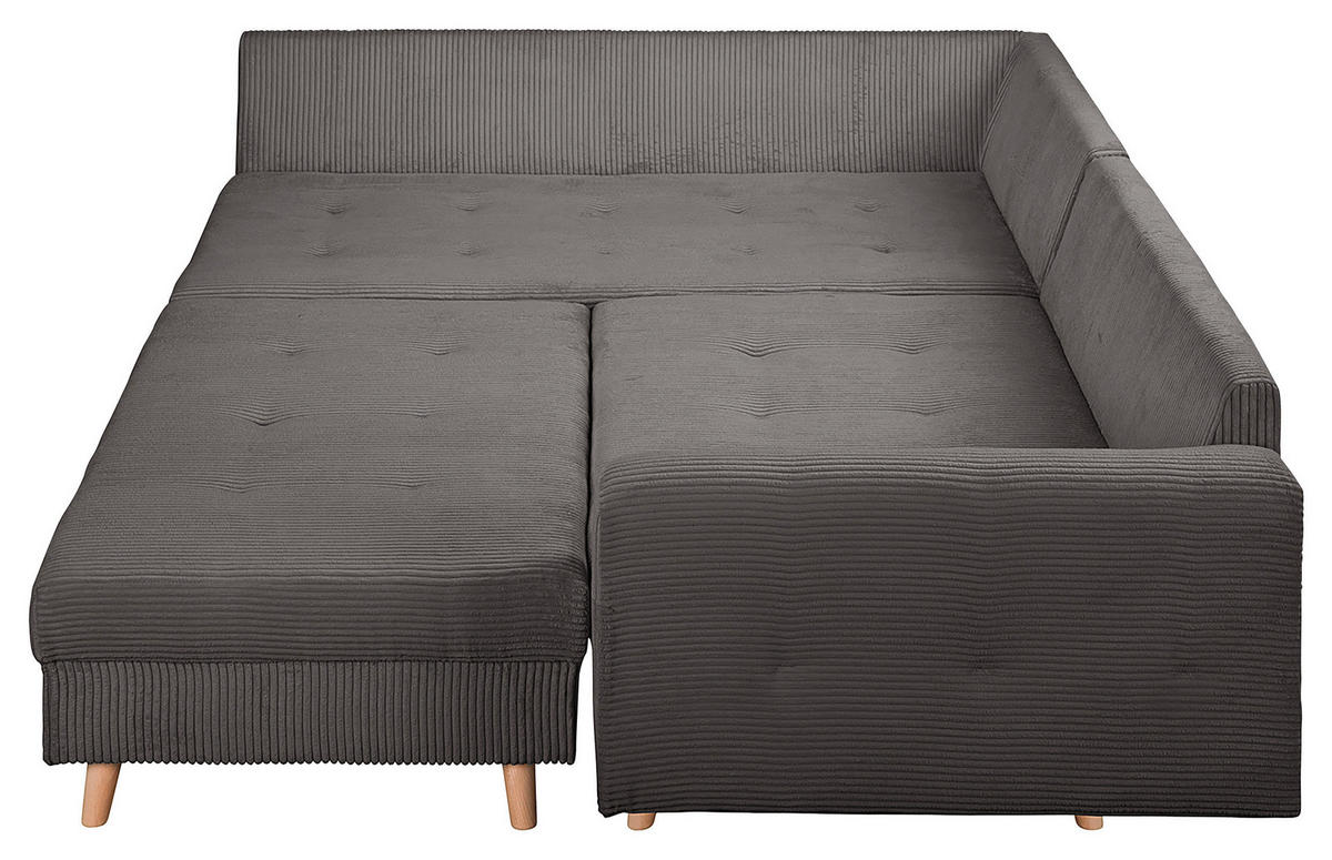 ECKSOFA inkl. Hocker Ariella Dunkelgrau Cord  - Dunkelgrau/Naturfarben, Design, Holz/Textil (161/231cm) - Livetastic