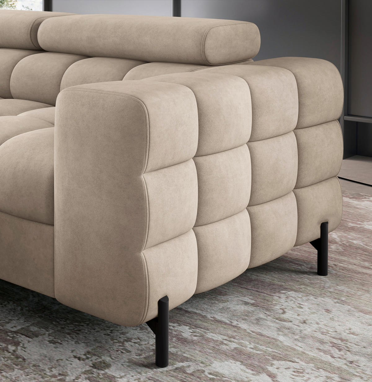 ECKSOFA FERUCCE in Chenille Beige  200/276 cm  - Beige/Schwarz, Design, Textil/Metall (200/276cm) - MID.YOU