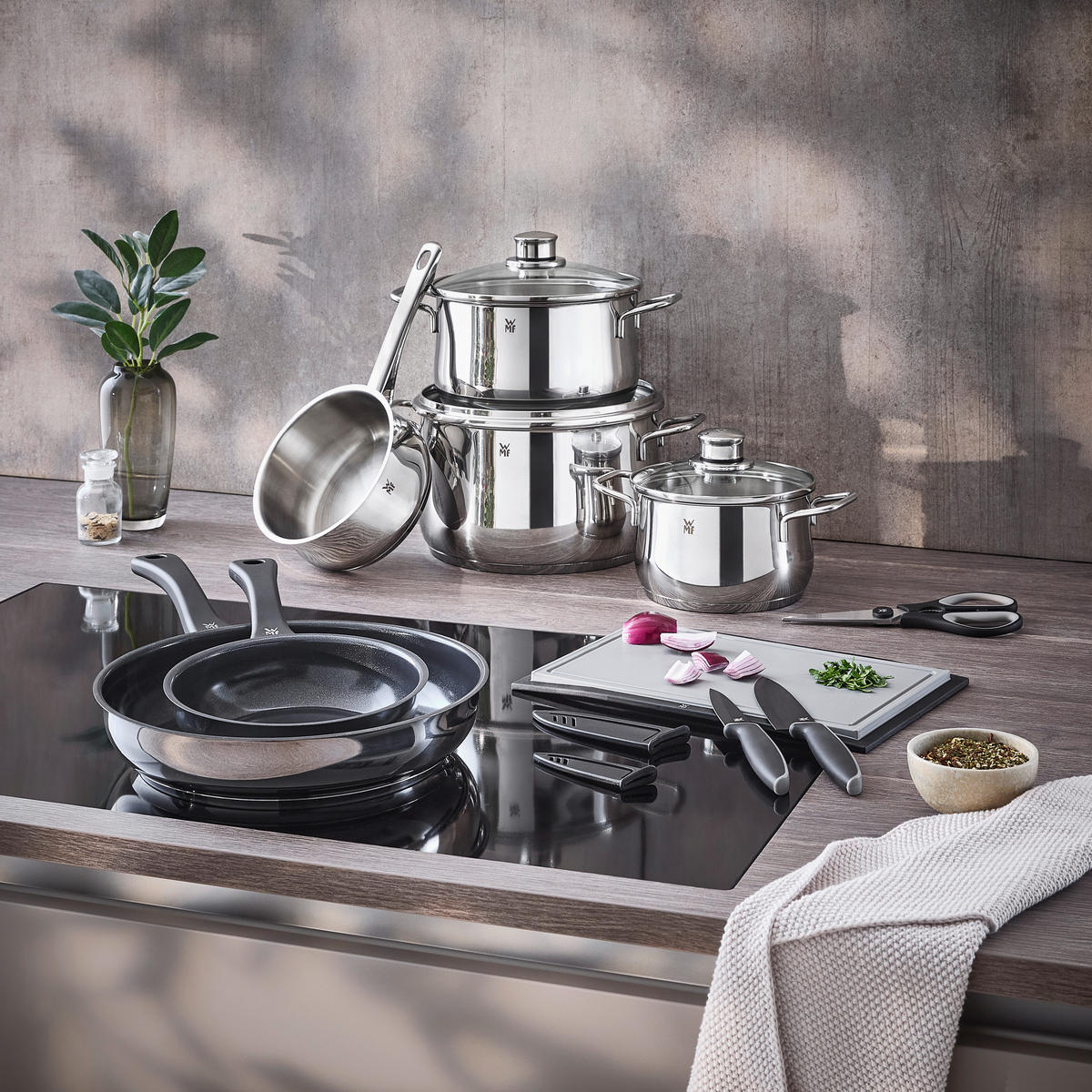 KOCHTOPFSET Diadem Plus 10-teilig  - Edelstahlfarben, Basics, Glas/Metall - WMF