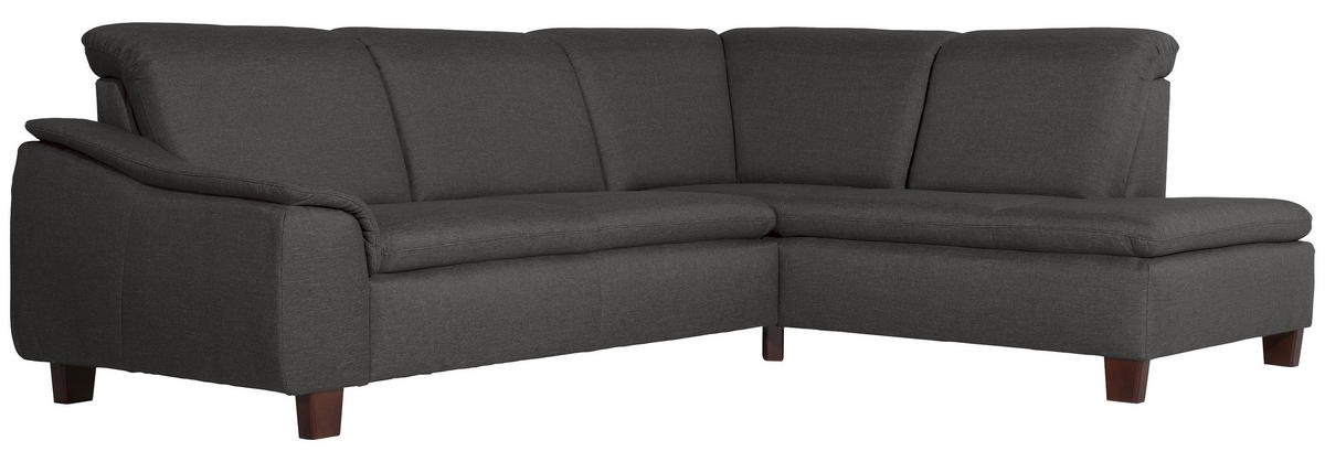 ECKSOFA in Flachgewebe Anthrazit  - Anthrazit/Nussbaumfarben, Design, Holz/Textil (247/187cm) - Max Winzer