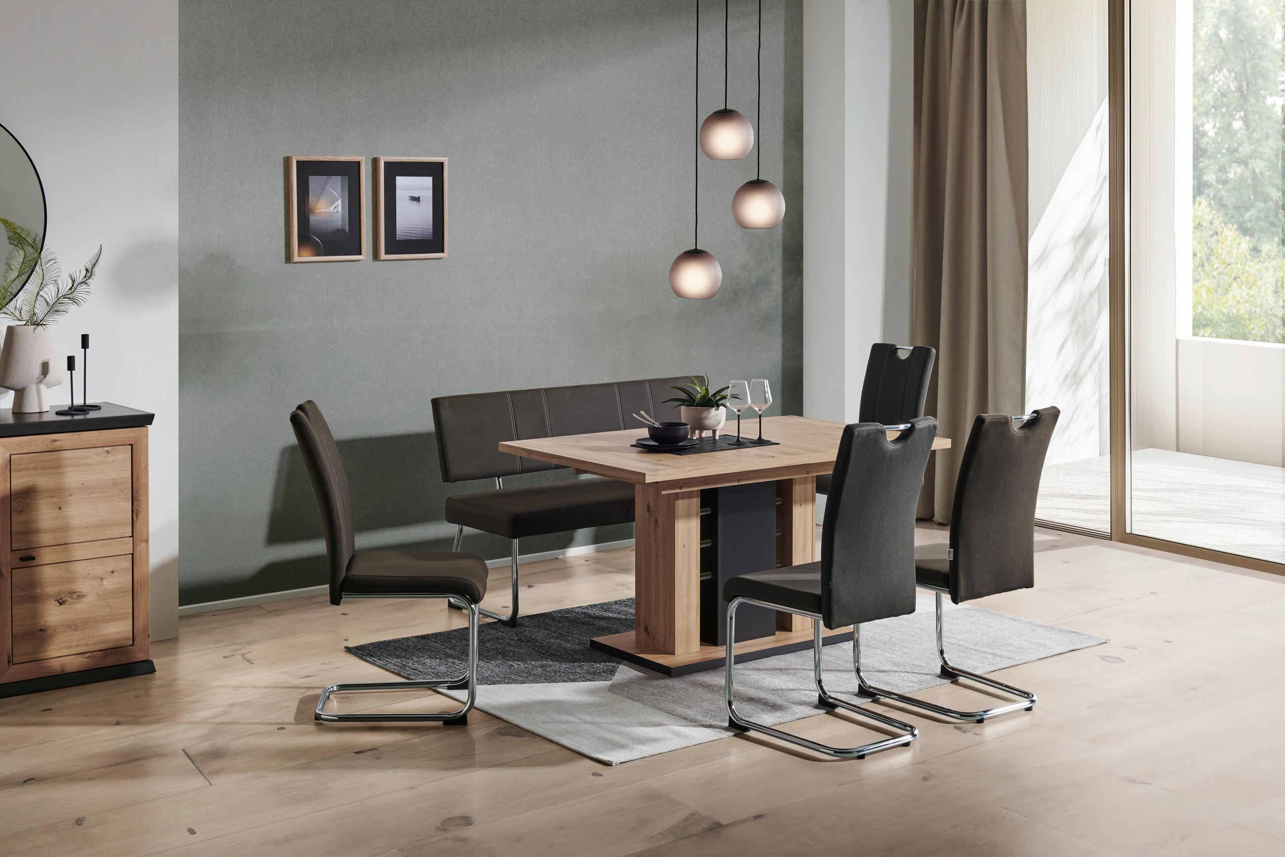 ESSTISCH in Metall, Holzwerkstoff 140-180/90/75,5 cm  - Schwarz/Eiche Artisan, KONVENTIONELL, Holzwerkstoff/Metall (140-180/90/75,5cm) - Carryhome