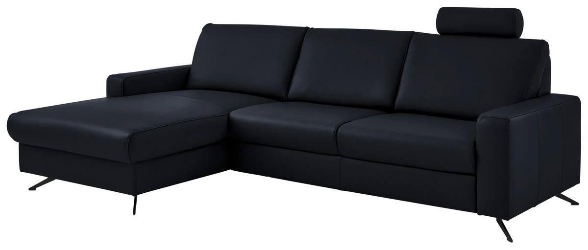 ECKSOFA in Echtleder Dunkelblau  165/267 cm  - Schwarz/Dunkelblau, Design, Leder/Metall (165/267cm) - Lomoco