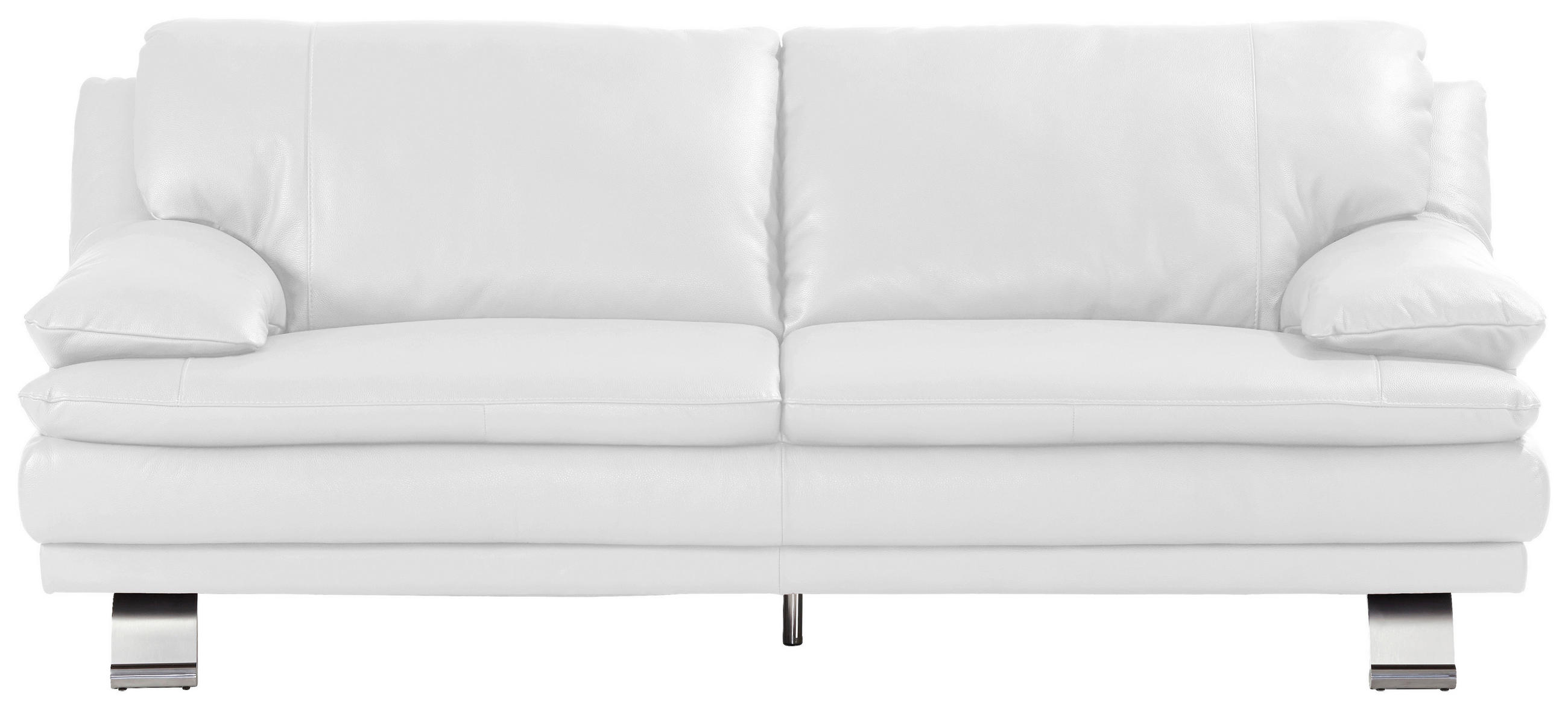 2,5-SITZER Weiß Echtleder  - Silberfarben/Weiß, KONVENTIONELL, Leder/Metall (220/87/94cm) - Livetastic