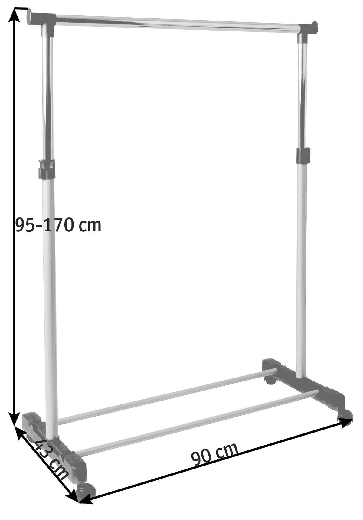 KLEIDERWAGEN in Grau, Alufarben, Chromfarben 90/95-170/43 cm   - Chromfarben/Alufarben, Basics, Kunststoff/Metall (90/95-170/43cm)