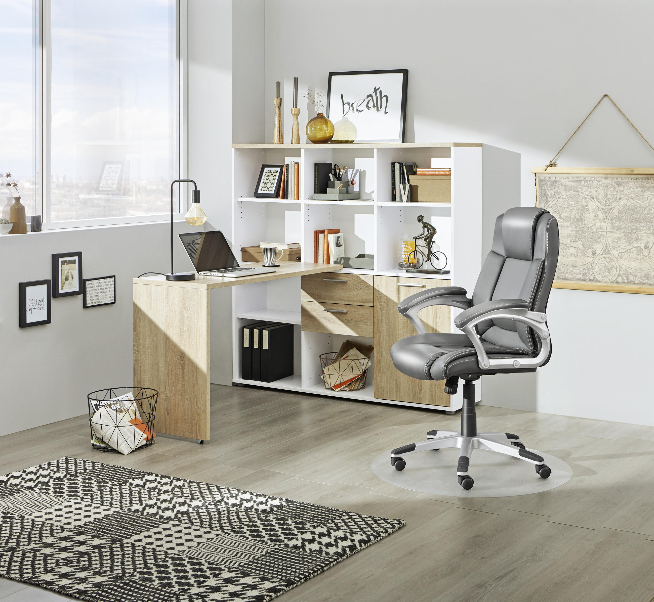 CHEFSESSEL Lederlook Grau, Silberfarben  - Silberfarben/Weiß, Design, Kunststoff/Textil (65/109-119/65cm) - Carryhome