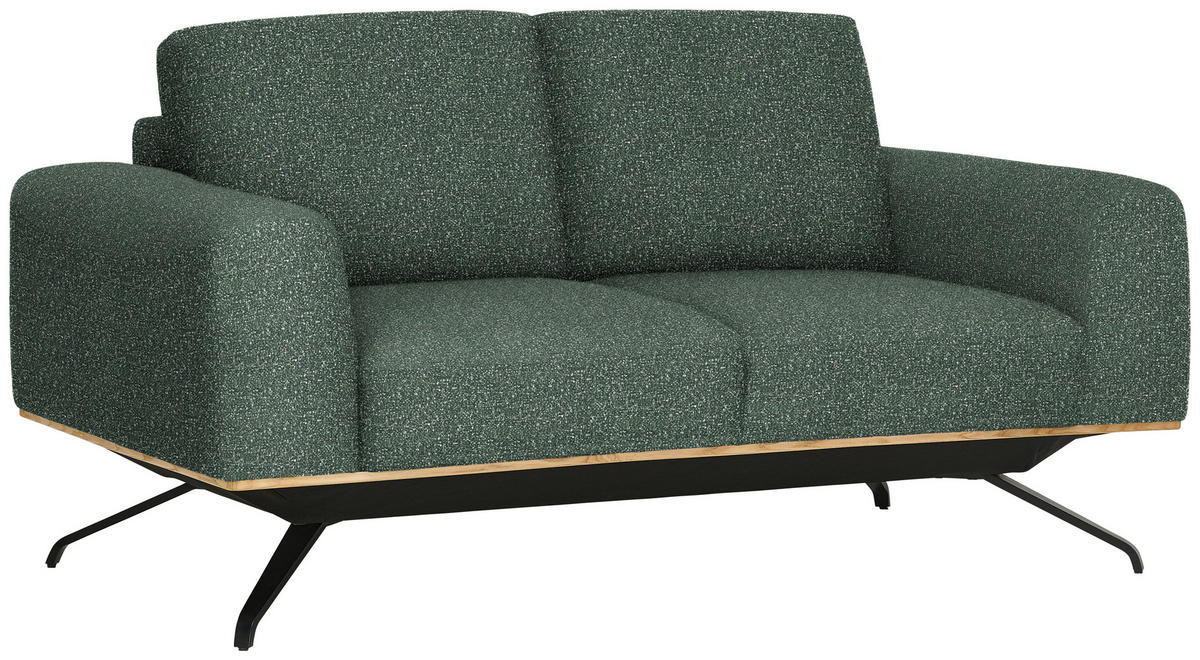 2-SITZER-SOFA in Struktur Grün  - Schwarz/Grau, Design, Holz/Textil (166/85-104/95cm) - Novel