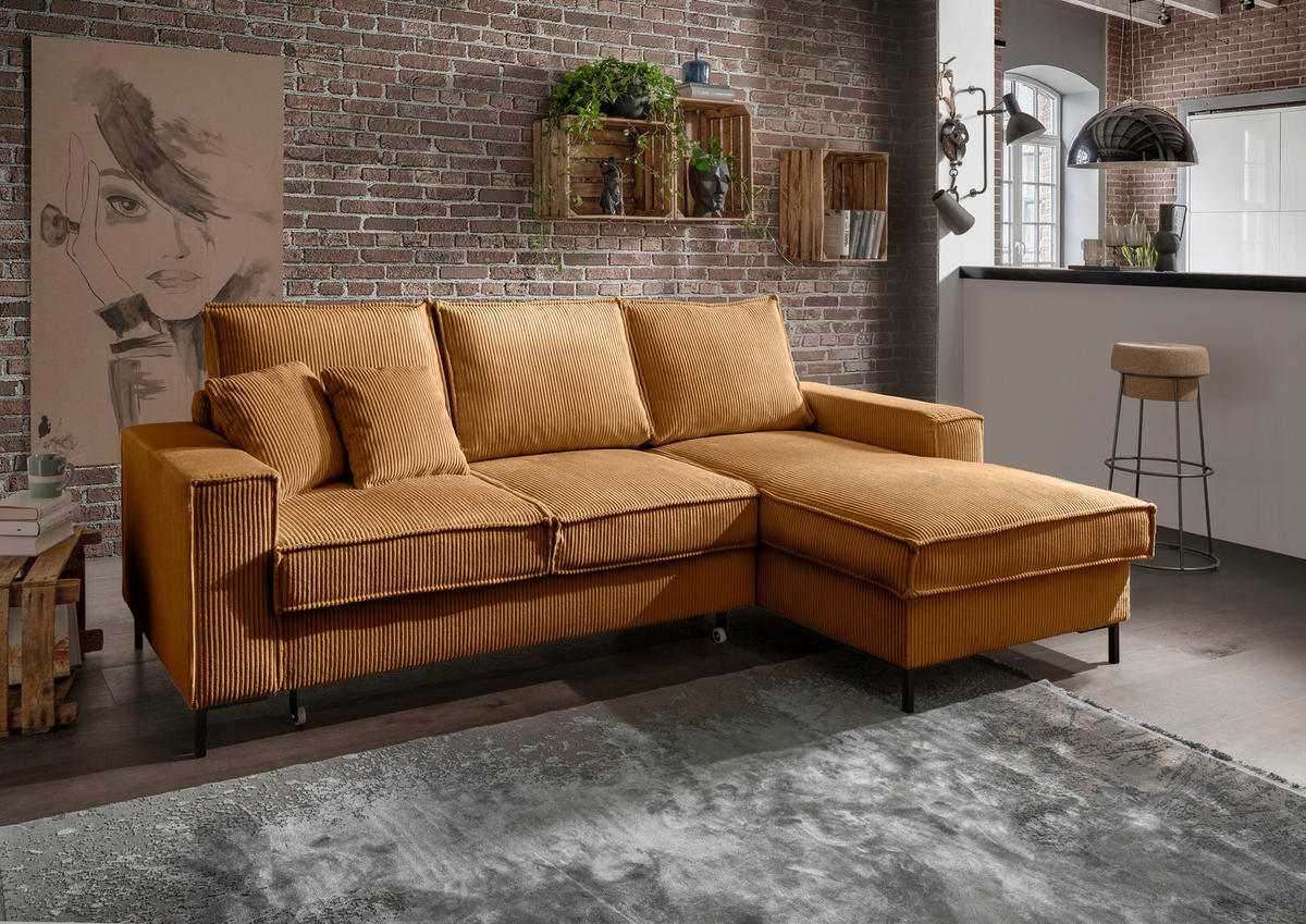 ECKSOFA Goldfarben Cord  - Goldfarben/Schwarz, MODERN, Textil/Metall (240/150cm) - Livetastic
