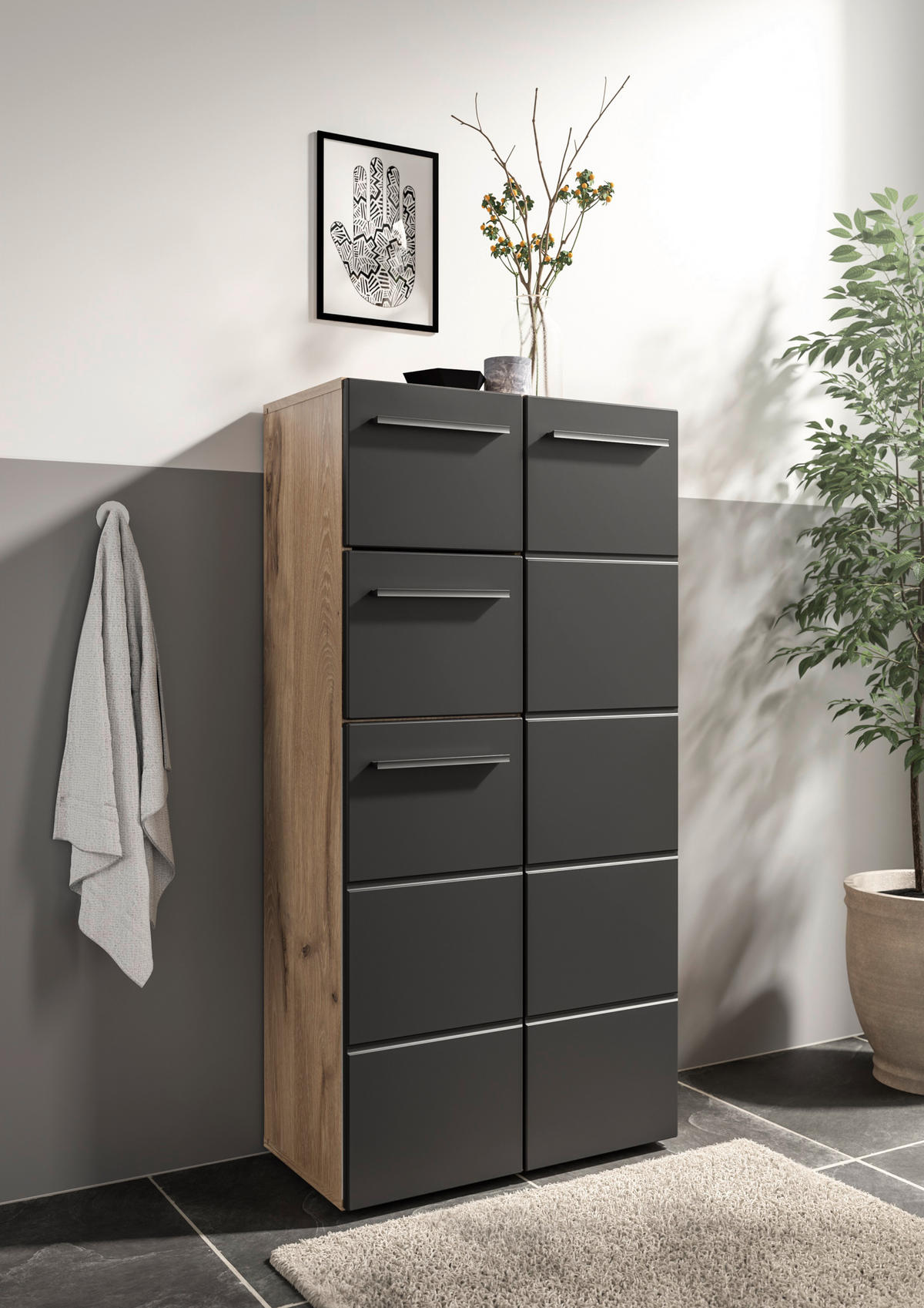 MIDISCHRANK 60/120/31 cm  - Eichefarben/Schwarz, Modern, Holzwerkstoff/Kunststoff (60/120/31cm) - MID.YOU